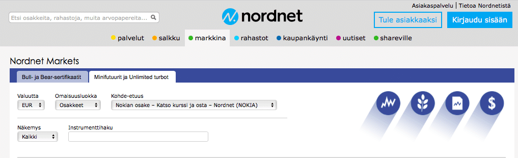 Näin löydät Nokia osakkeen vivutetut tuotteet Nordnetistä